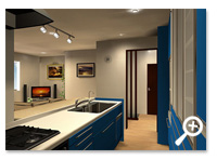 青と白を基調とした爽やかなキッチンのシミュレーション画像